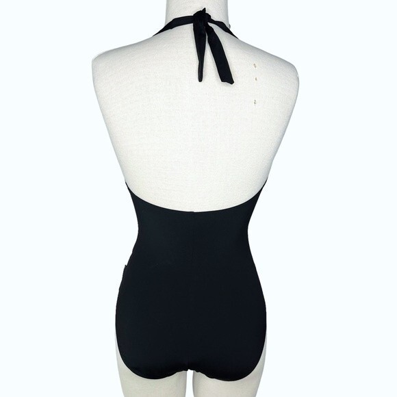 Kenneth Cole New York One Piece Swimsuit sz S * Black Cage Front Halter Peekaboo - Picture 3 of 8